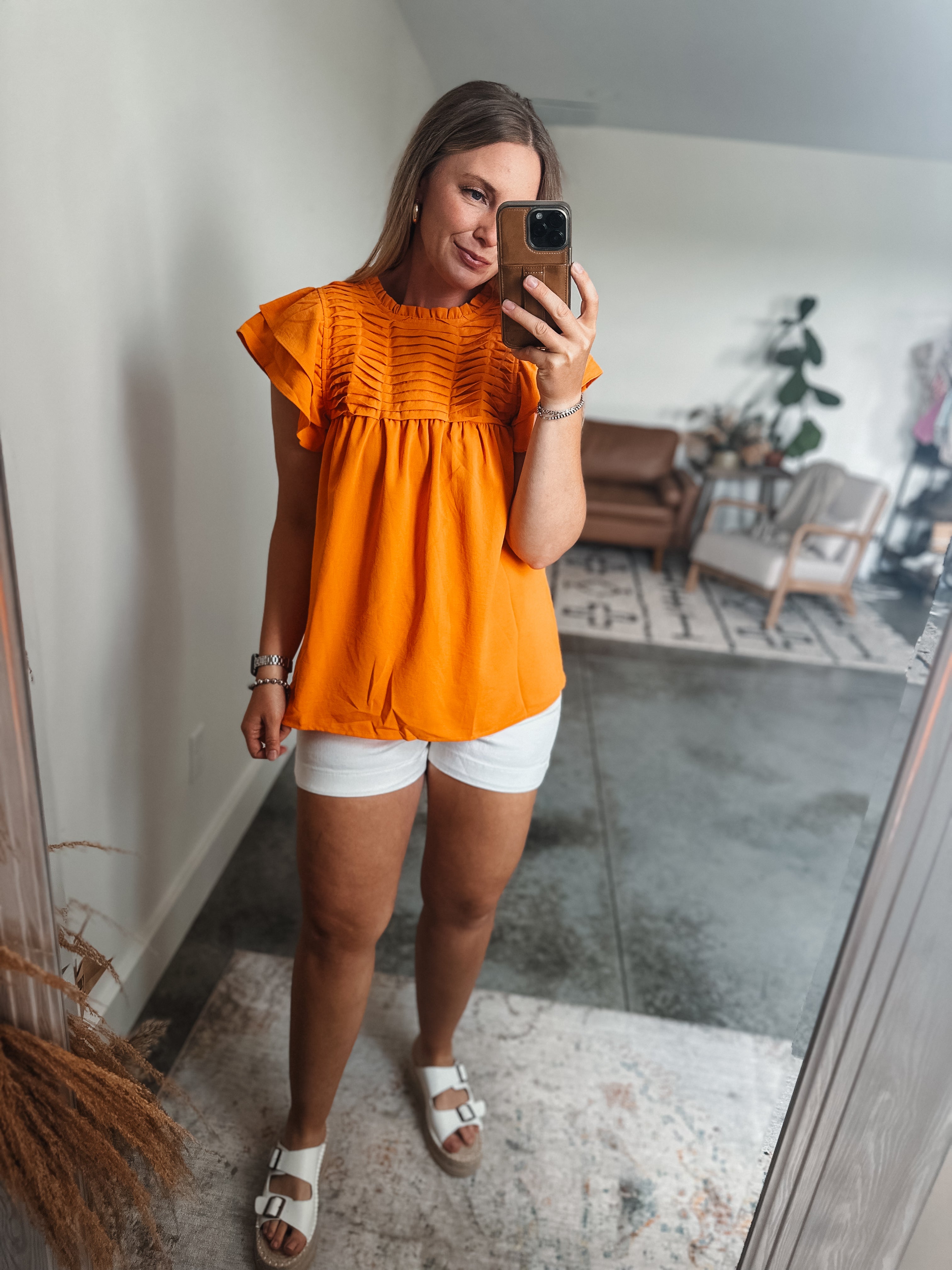 Orange Pleated Blouse