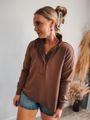 Snap Button Pullover: Mocha