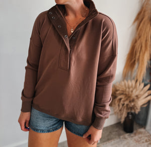 Snap Button Pullover: Mocha