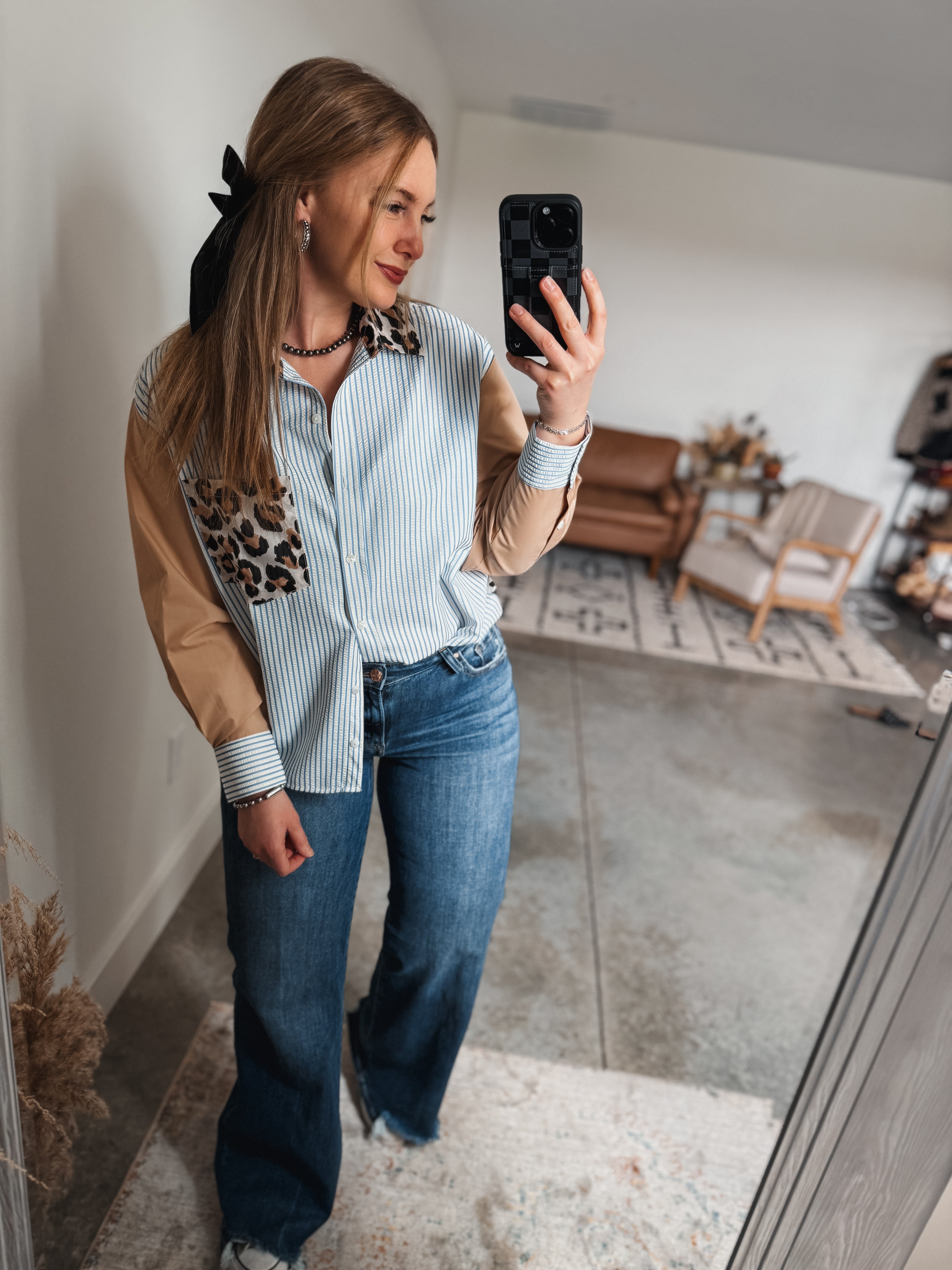 Leopard and Striped Button Down