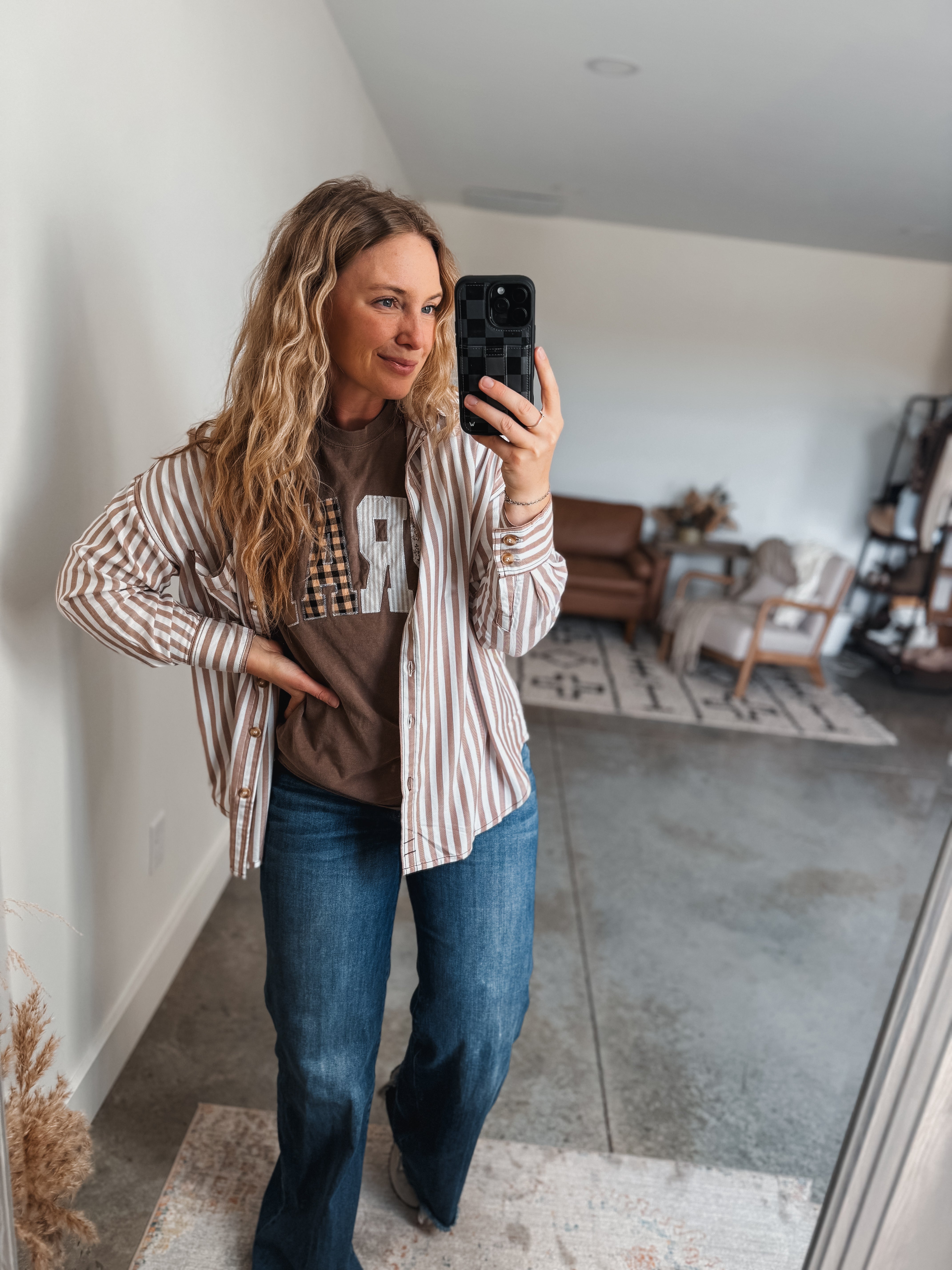 Beige Striped Button Down