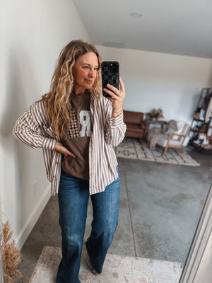 Beige Striped Button Down