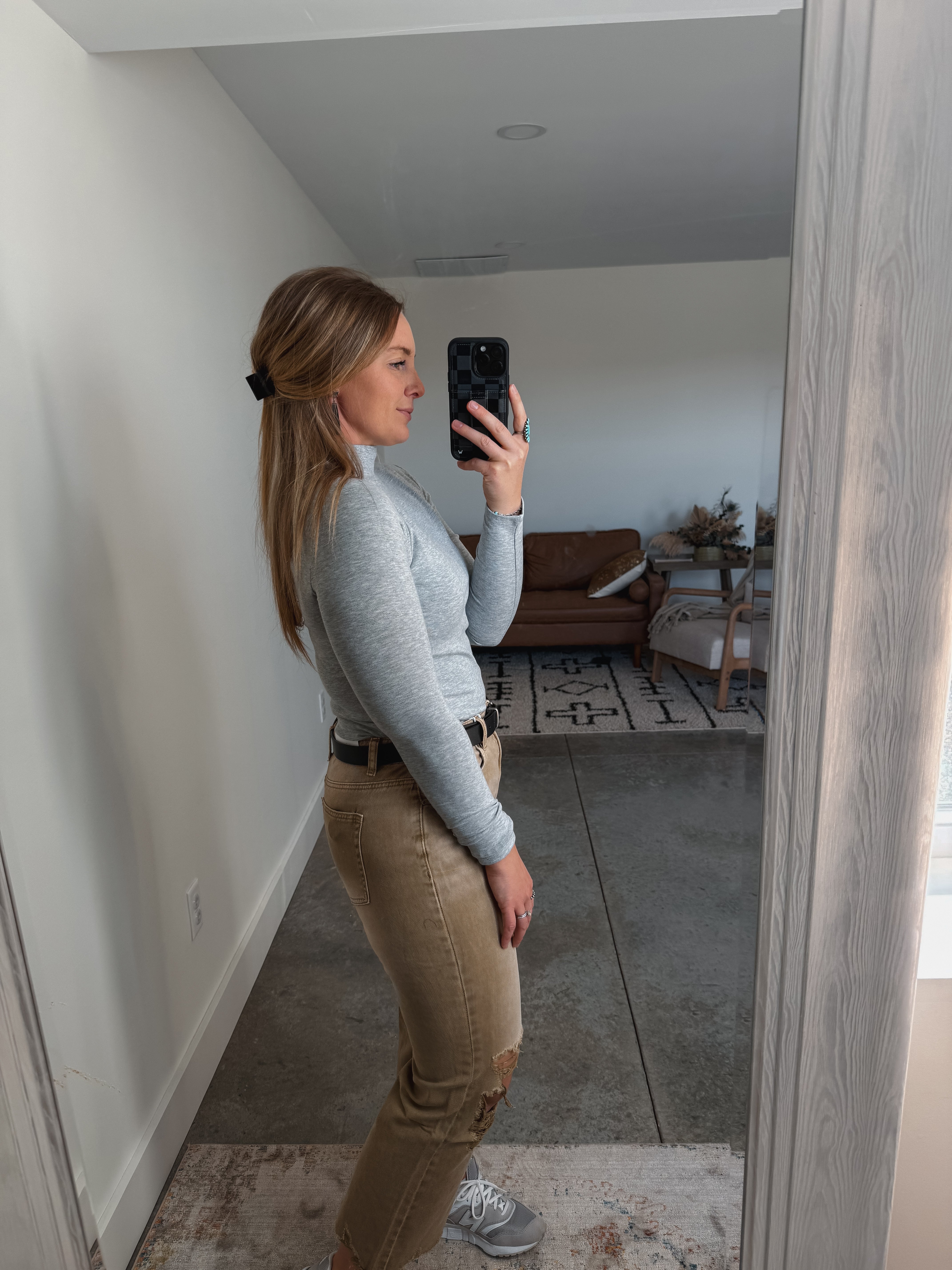 Grey Turtleneck Top
