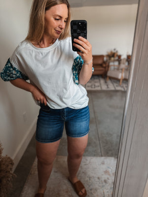 Dark Wash Mid Rise Denim Short