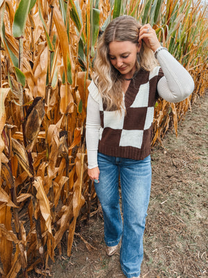 Brown Check Sweater Vest