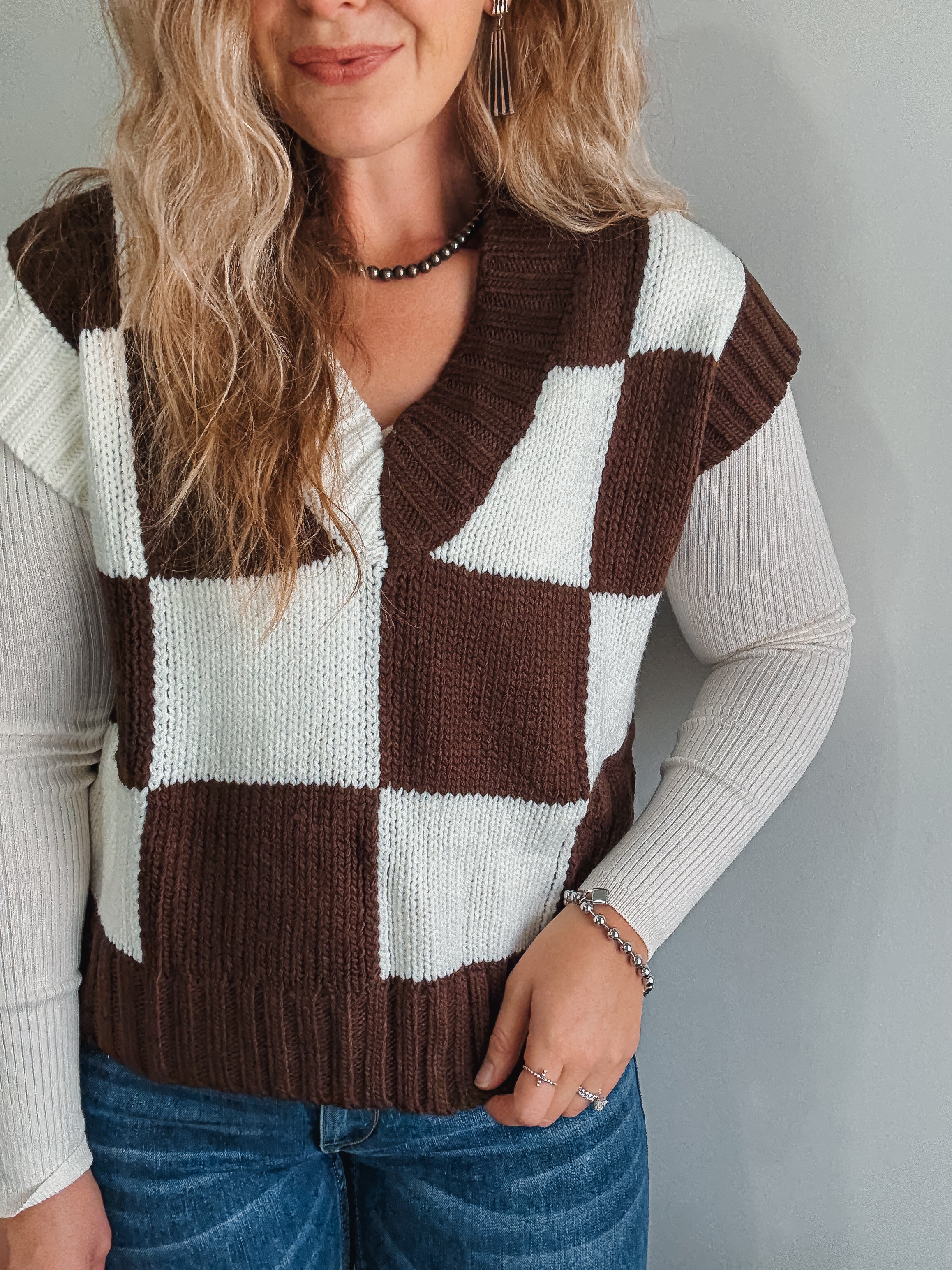 Brown Check Sweater Vest