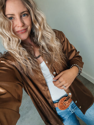 Camel Satin Top