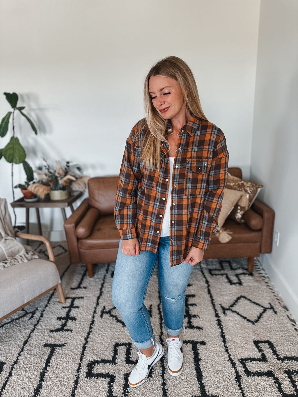 Mocha Plaid Button Down