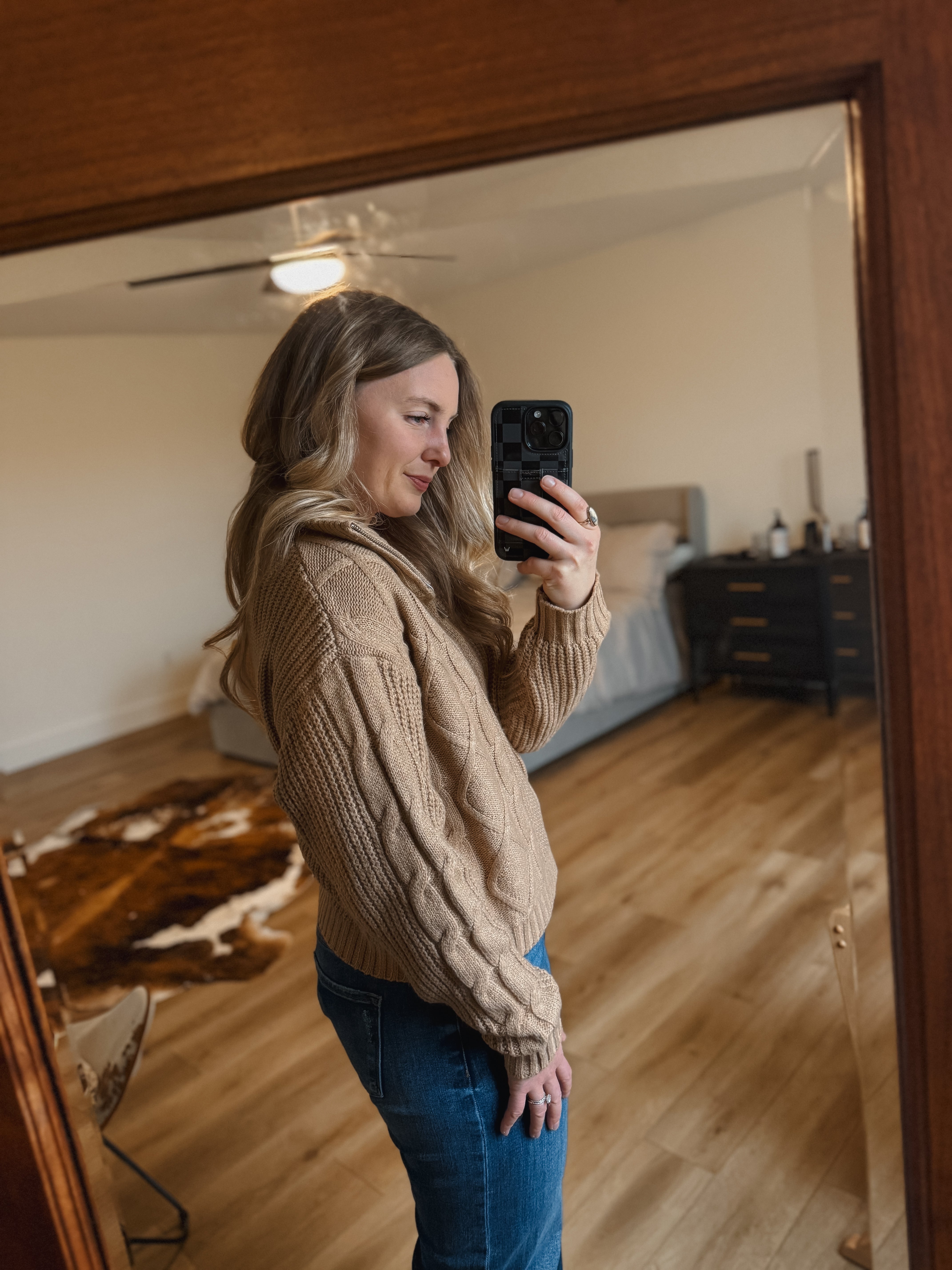 Camel Knit Zip Sweater