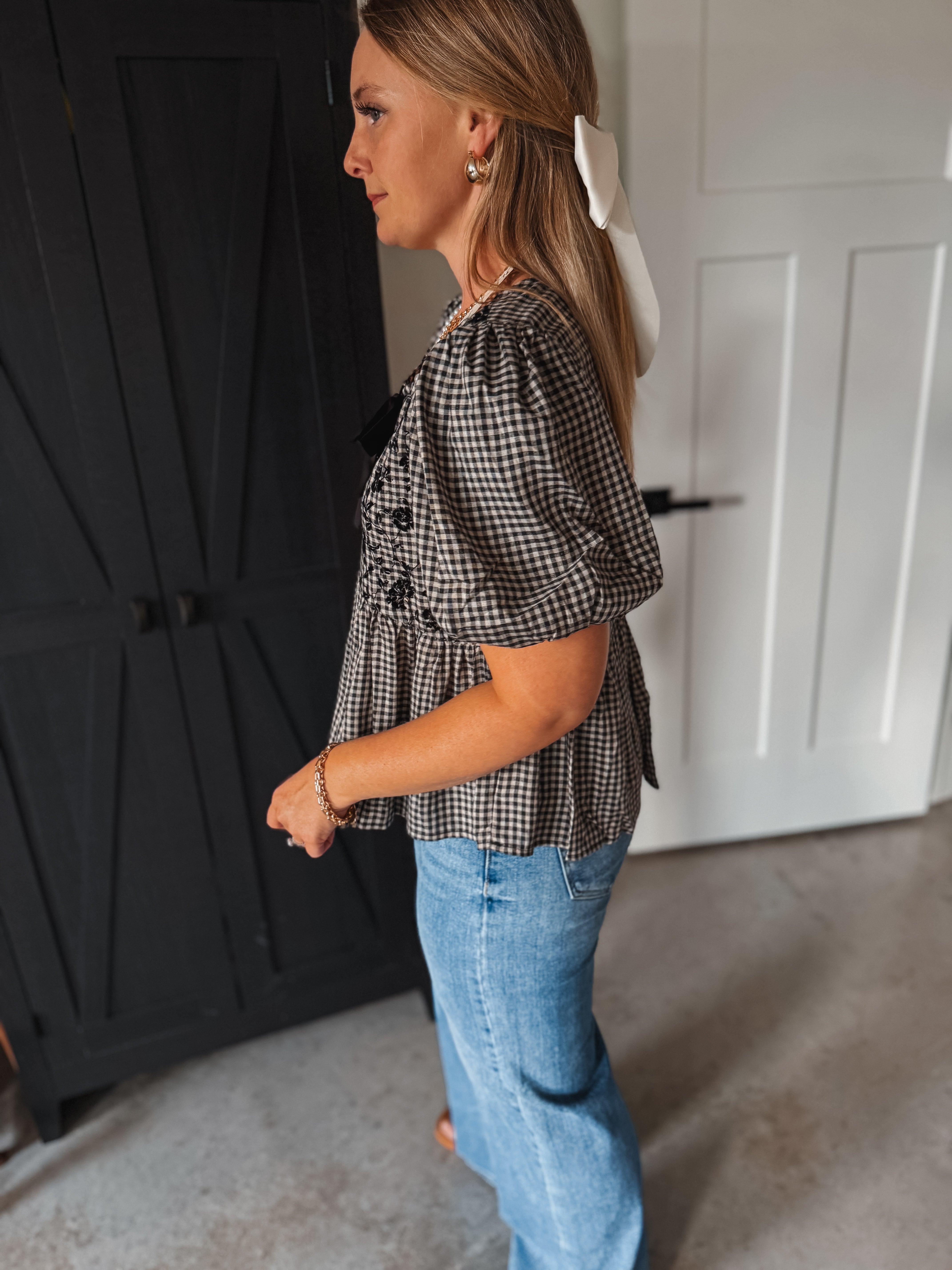 Gingham Babydoll Top