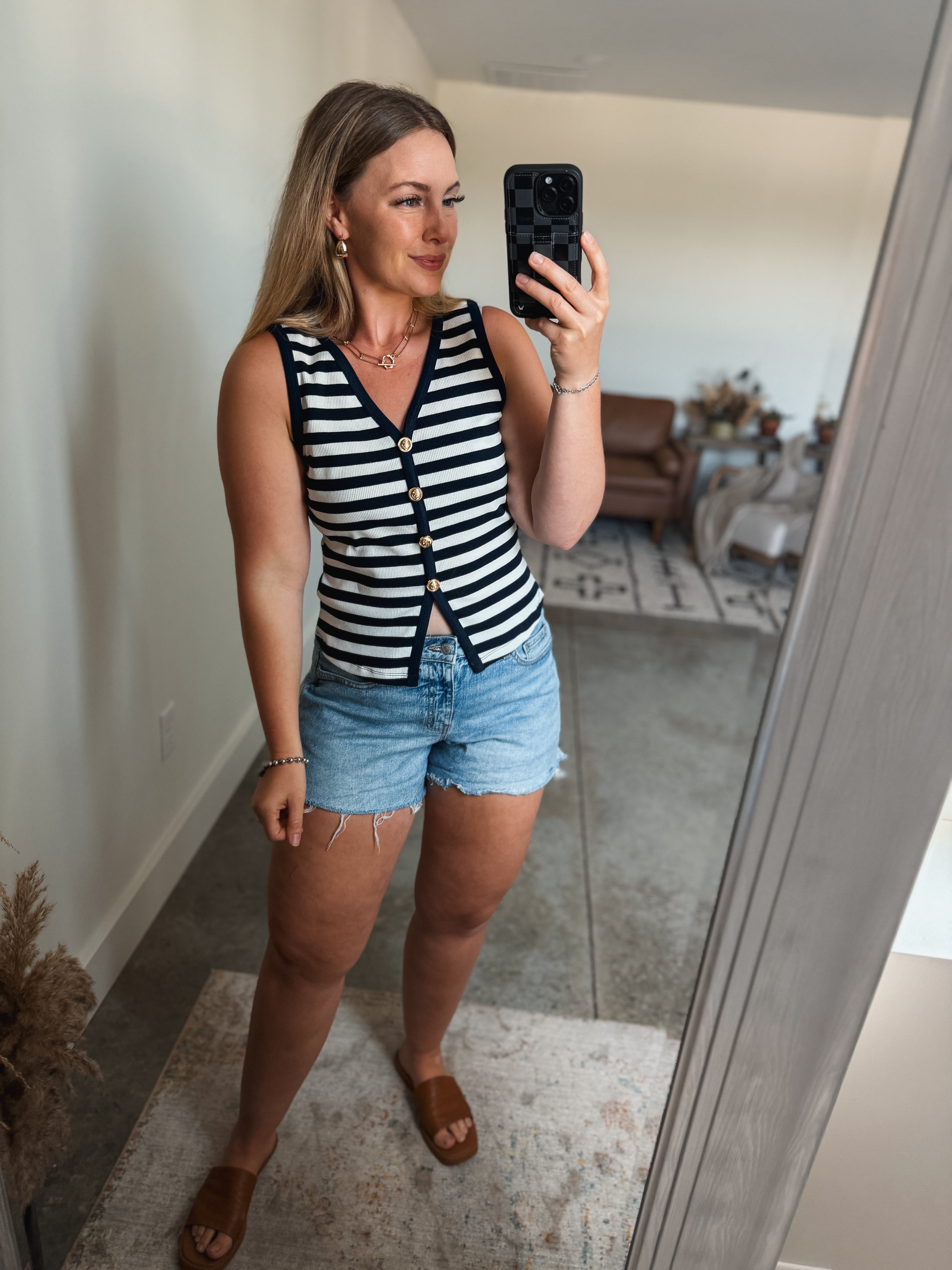Navy Striped Button Tank