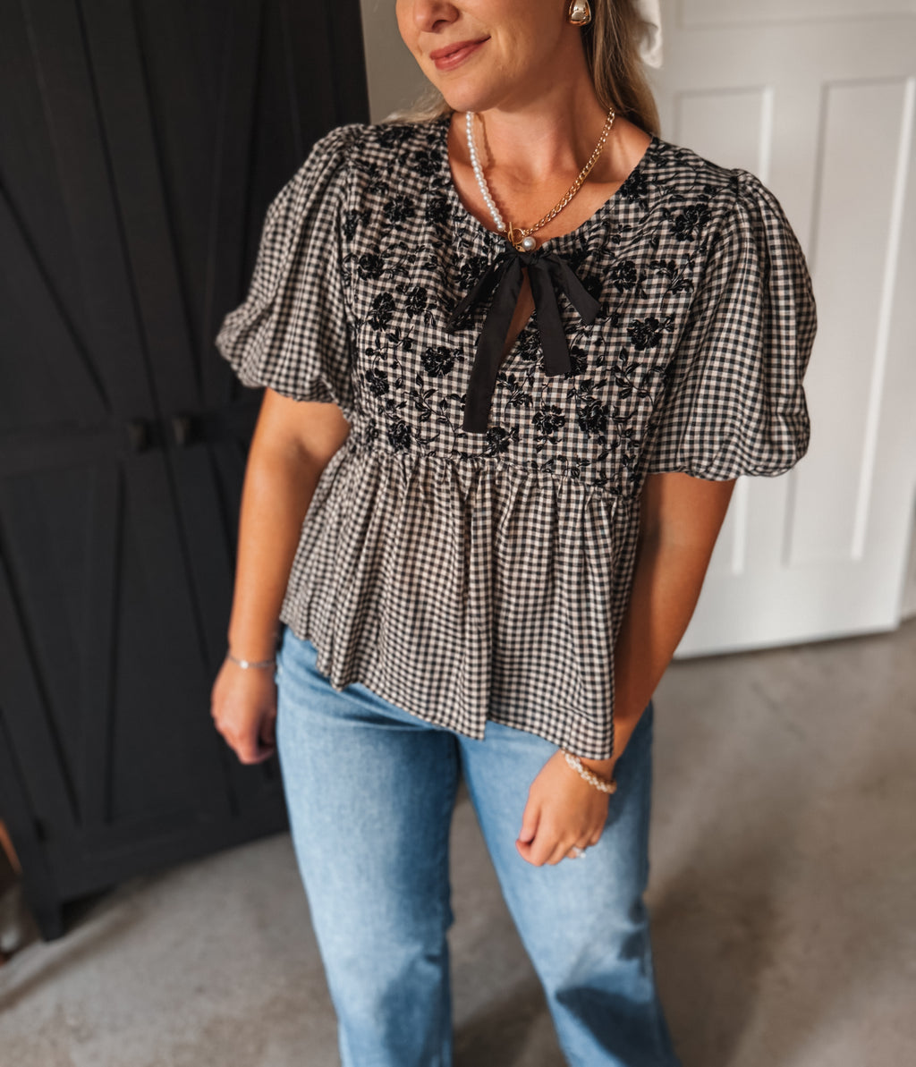 Gingham Babydoll Top