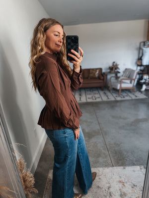 Brown Peplum Button Down