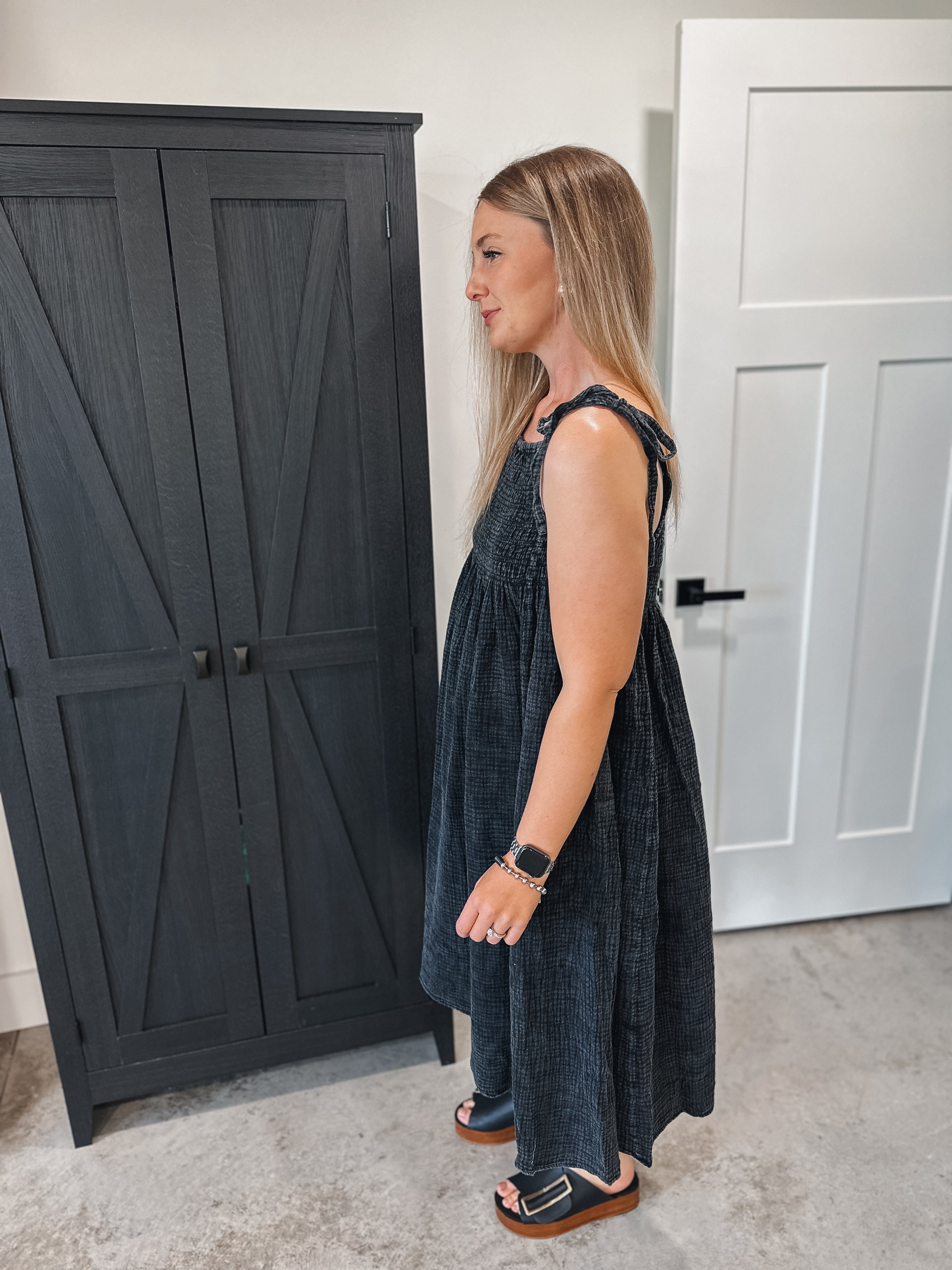 Black Mineral Wash Midi Dress