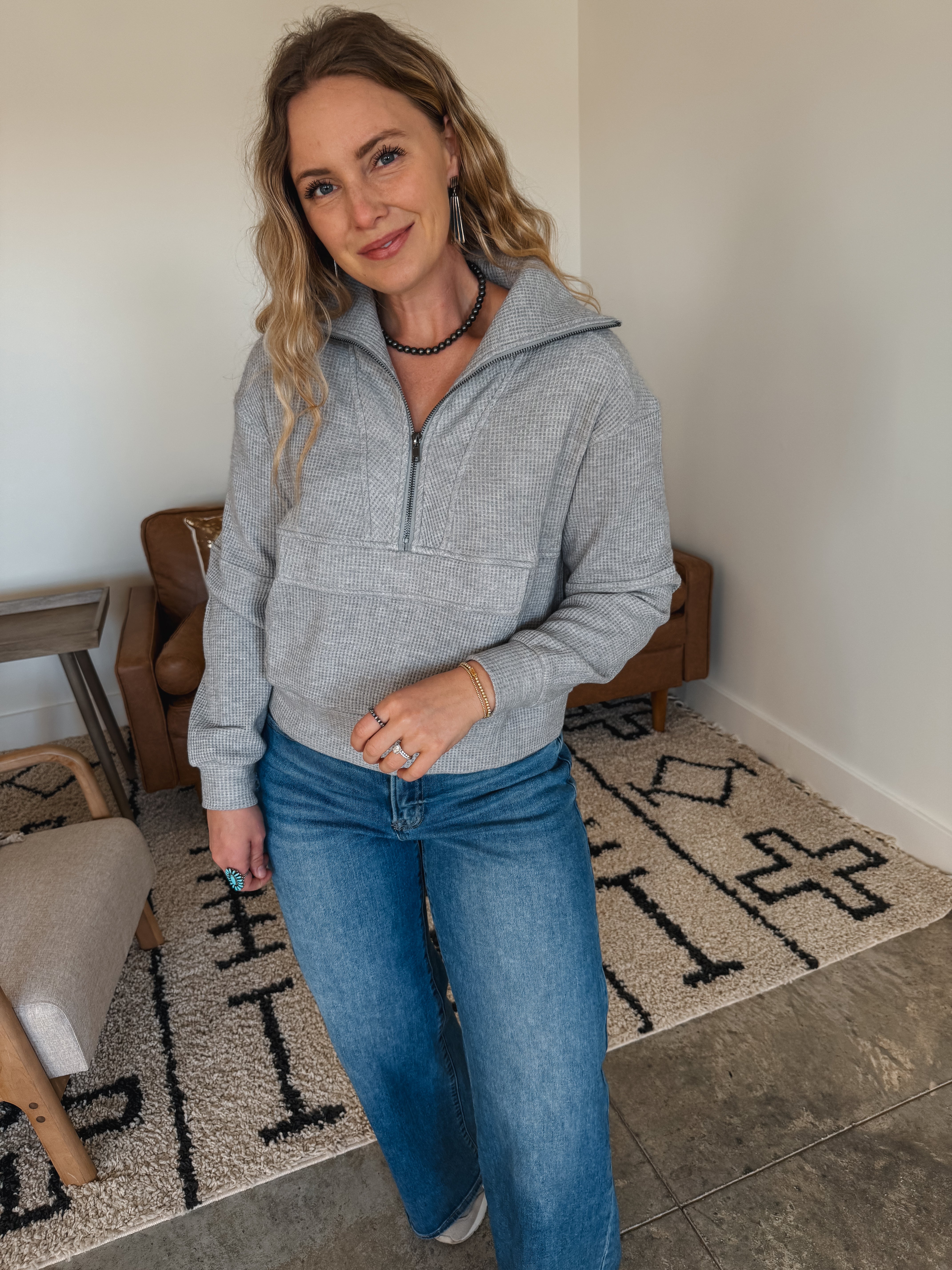 Grey Waffle Half Zip