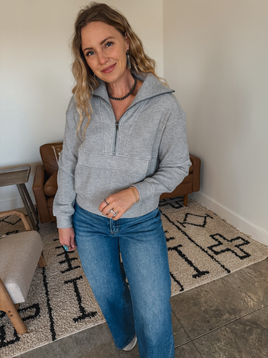 Grey Waffle Half Zip