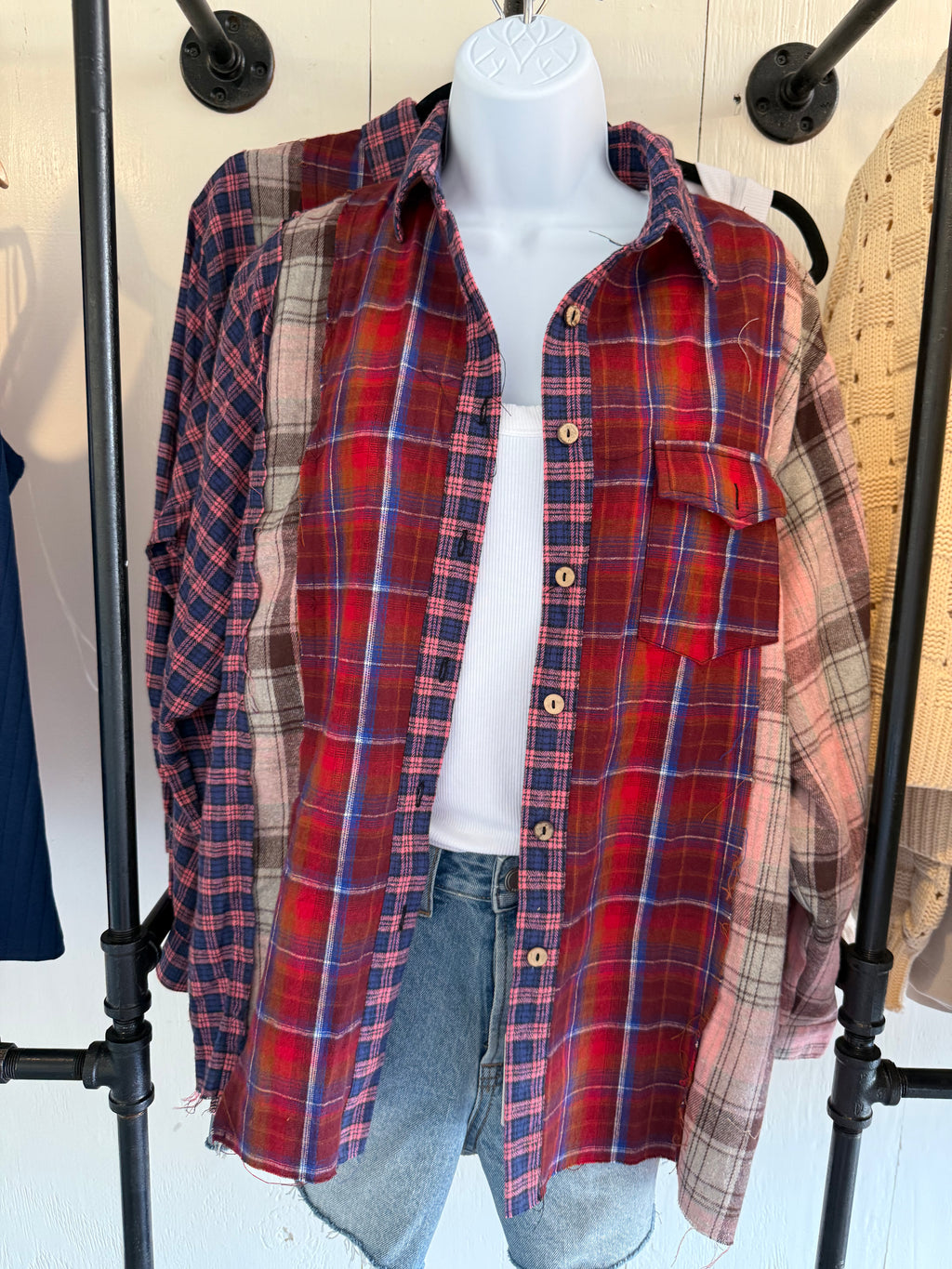Red Plaid Combo Button Down