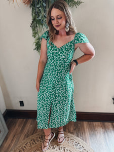 Green Floral Midi Dress