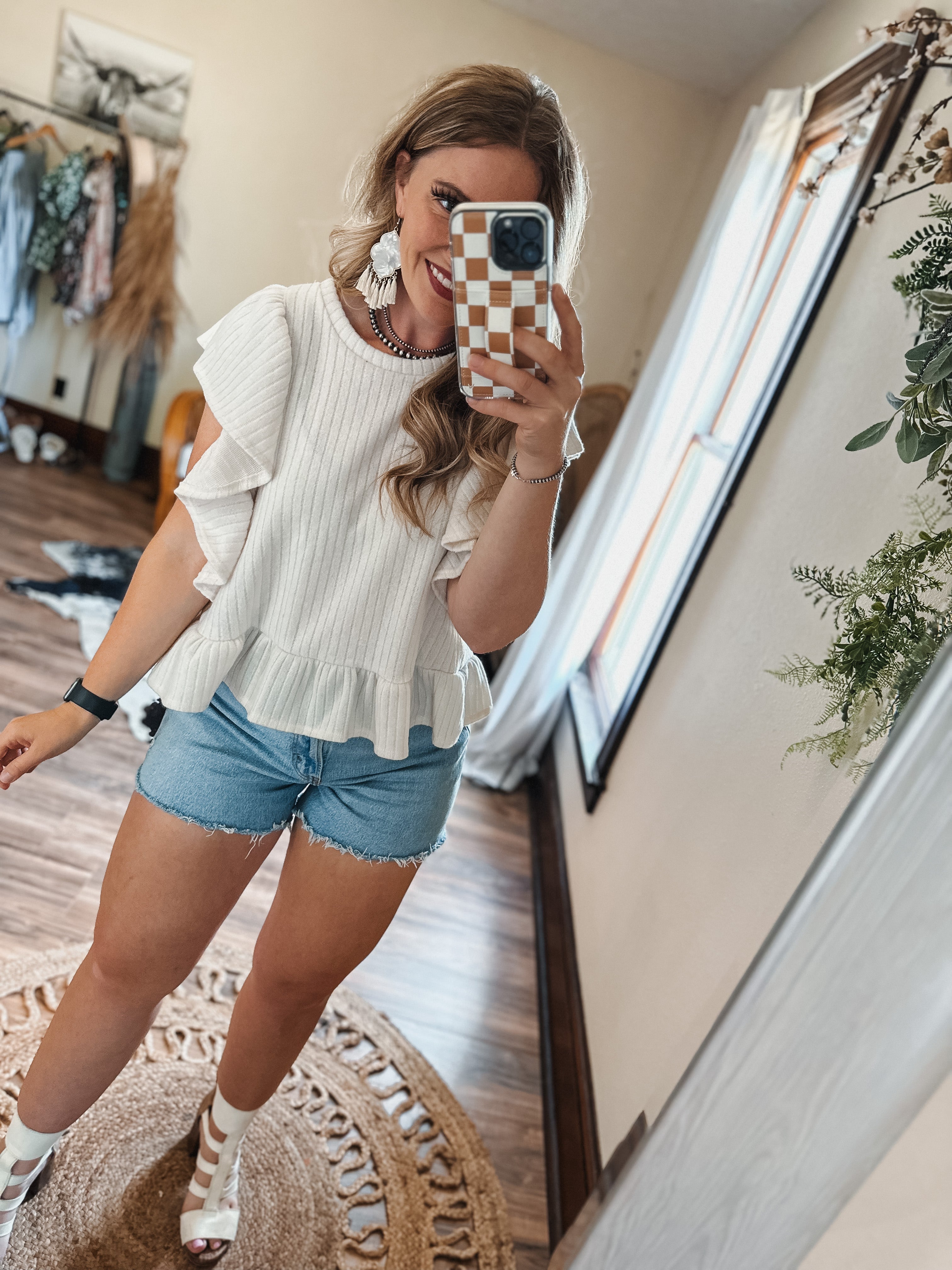Cream Ribbed Knit Top