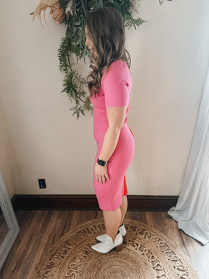 Red and Pink Midi Dress